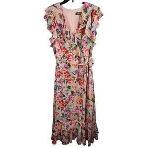Melonie T Womens Floral Ruffle Maxi Dress Blush Multi Size 18 NWT Wedding Tea